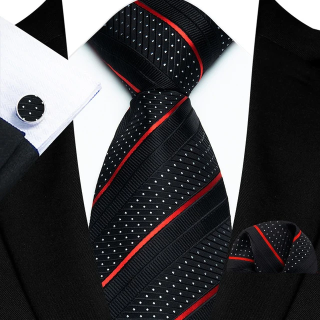 Luxury Striped Tie Set for Men with Pocket Square and Cufflinks - Image 3