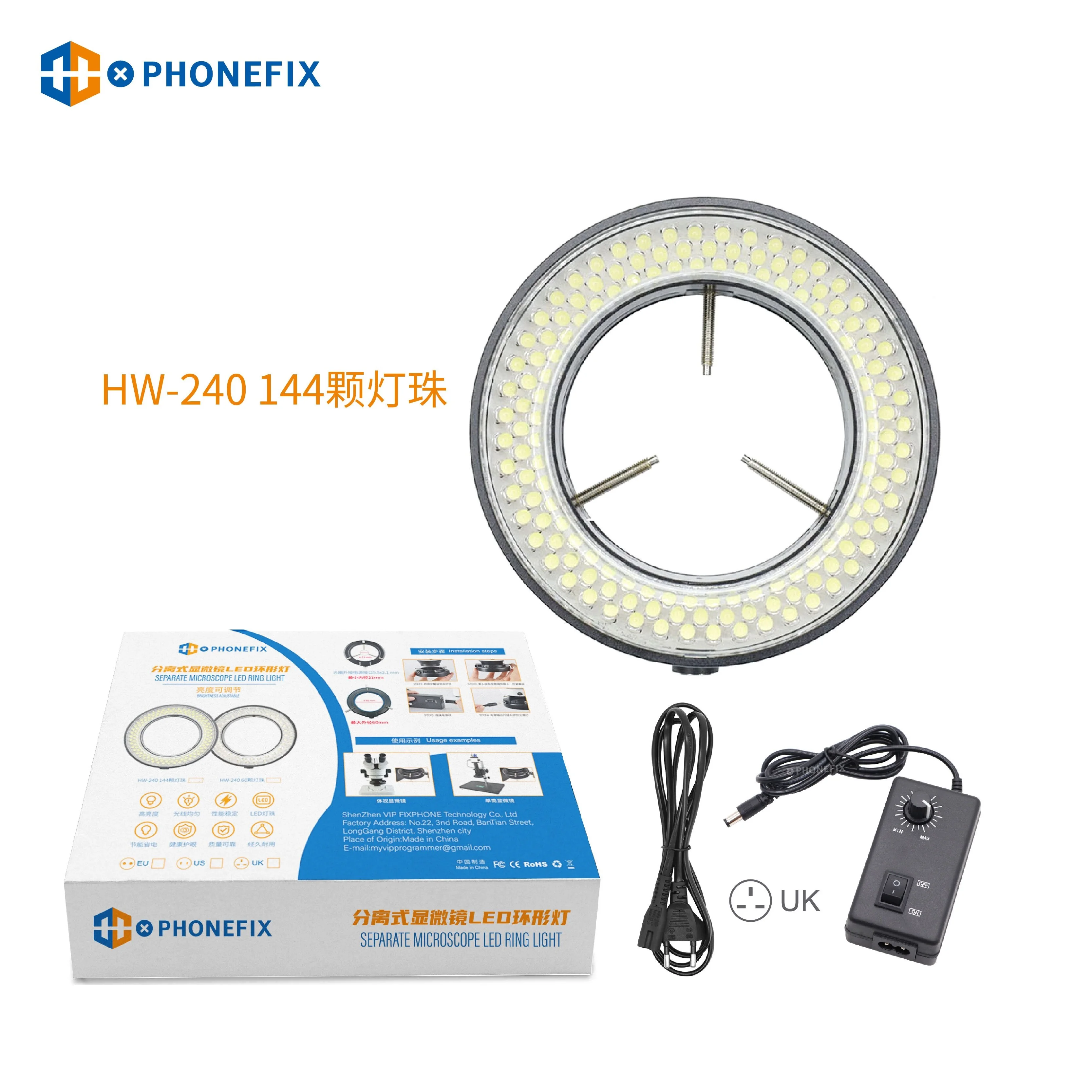 OMAX 144 Super Bright LED Ring Light with Light Control Box for Stereo Microscopes　並行輸入 AmScope 144-LED Microscope Ring Light with Adapter