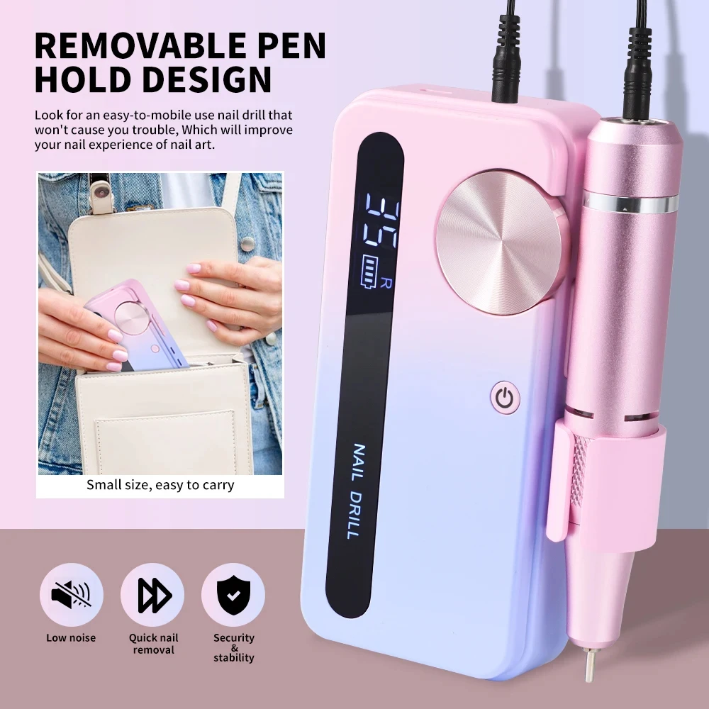 Electric Nail Polisher 35000RPM Professional Gel Nails Care Rechargeable Portable Nail File Manicure Tool