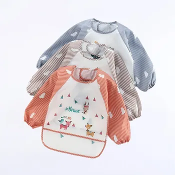 Baby Bibs Cute Colorful Cartoon Waterproof Bib Infant Eating Children Drawing Long Sleeve Pocket Apron Self Feeding Baby 0-3Y 1