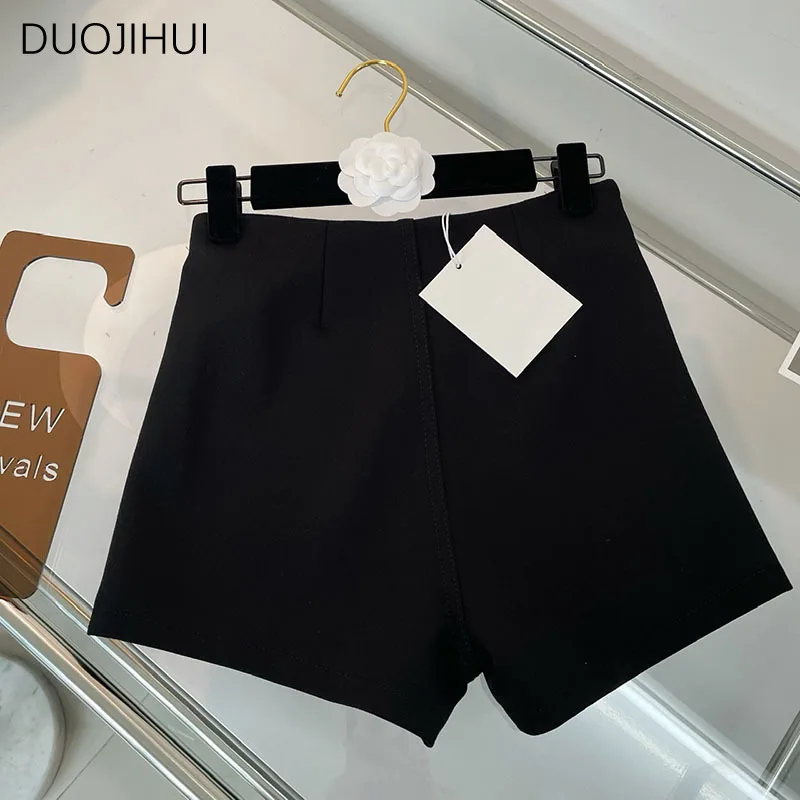 

DUOJIHUI Spring Black Classic High Waist Slim Female Shorts New Fashion Zipper Pure Color Simple Elastic Casual S-L Women Shorts