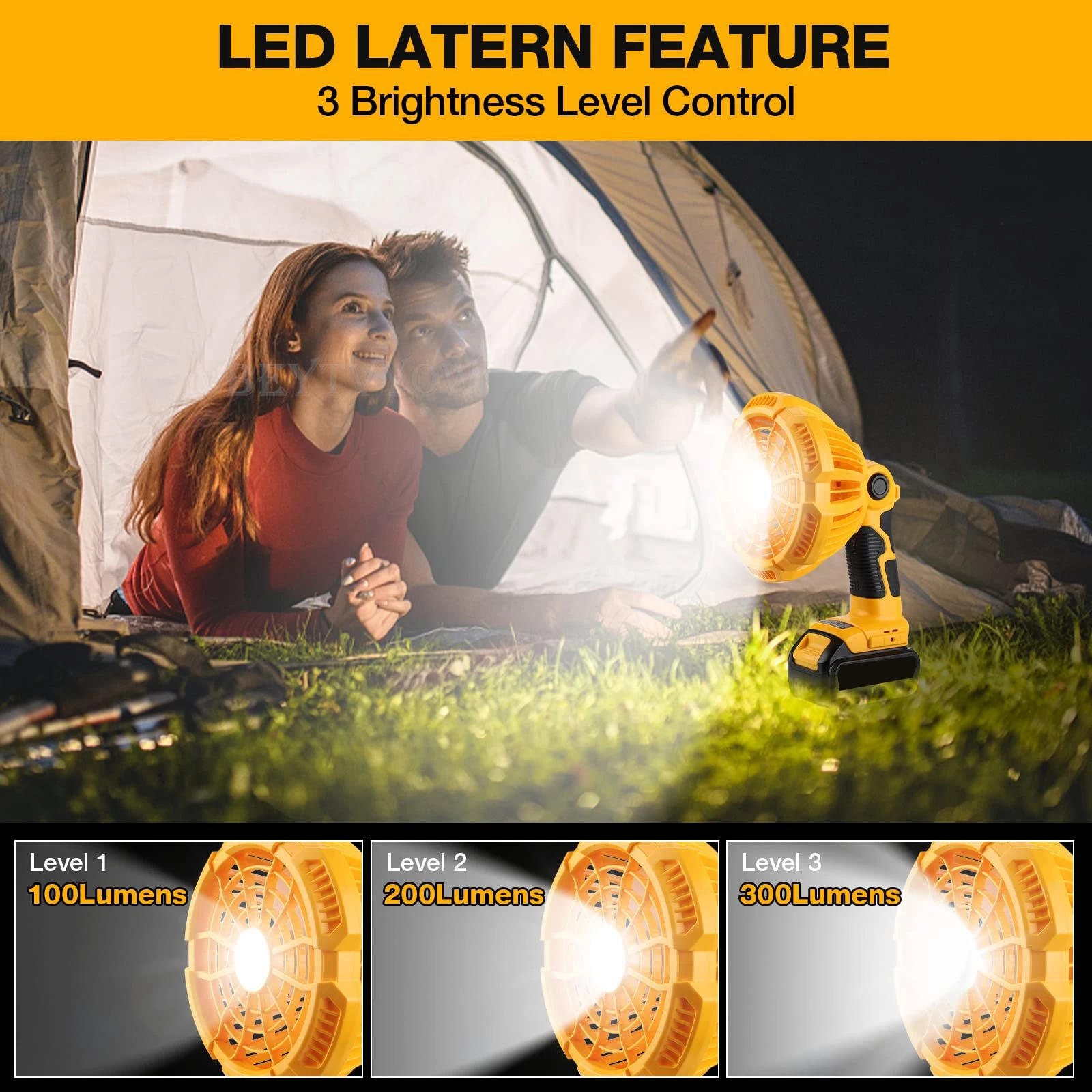 Cordless Fan for Dewalt 20V Battery Portable Camping Fan 3300RPM with LED Light