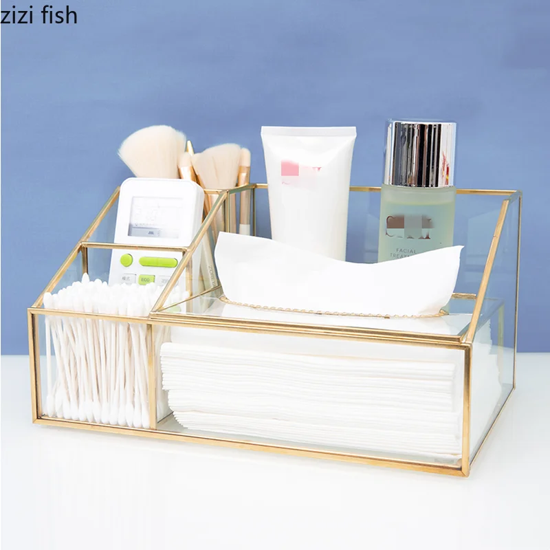 Glass Tissue Box Desktop Remote Control Multi-function Storage Box Cosmetic Organizer Jewelry Boxes Storage Bucket Home Shelf 4