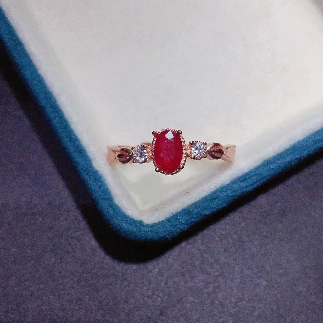 

100% Natural Ruby 925 Silver Ruby Silver Ring for Party 4mm*6mm Ring Sterling Silver Ruby Wedding Solid 925 Silver Ruby Jewelry