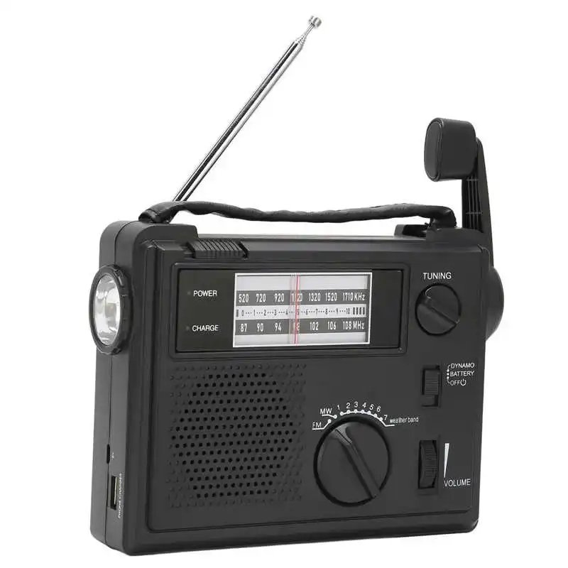 

hand-cranked flashlight Radio Portable FM AM WB Band Multi Powered Emergency Radio with LED Light for Outdoor Camping