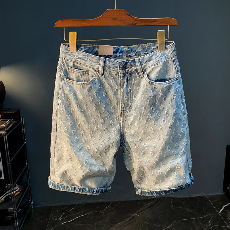 

Scratch Denim Shorts Men's Summer Thin Straight Fashion Korean Style TrendsinsStreet Washed-out Vintage Casual Cropped Pants