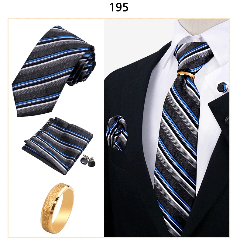 Luxuriöses Krawatten-Set für Herren, Krawatte, Einstecktuch, Einstecktuch, Manschettenknopf mit Ring, Brosche, Set, Hochzeit, Business-Krawatten-Zubehör – Detail 40