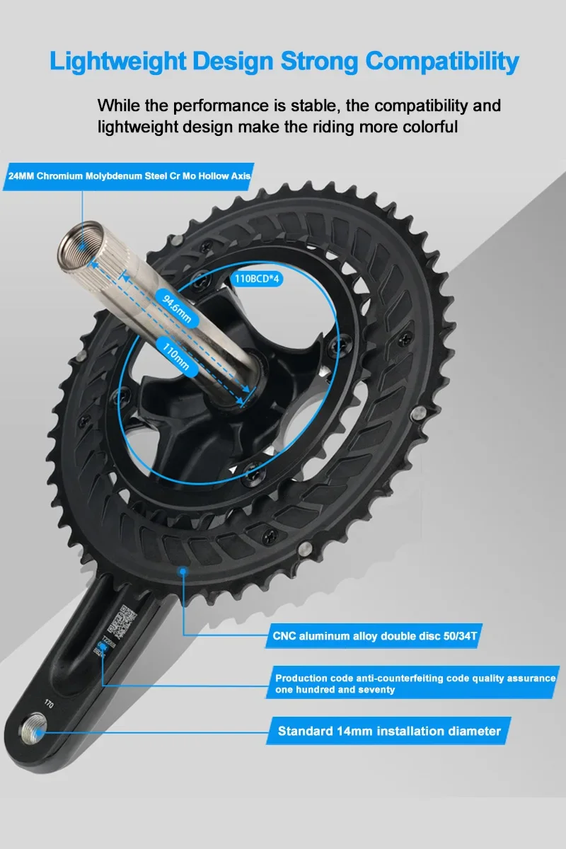 RIRO 170mm Bicycle Intergrated Crankset 110BCD 50-34T