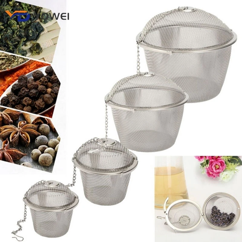 4 Sizes Tea Ball Strainer Reusable Stainless Mesh Herbal Ball Tea Spice Strainer Teakettle Locking Filter Infuser Spice