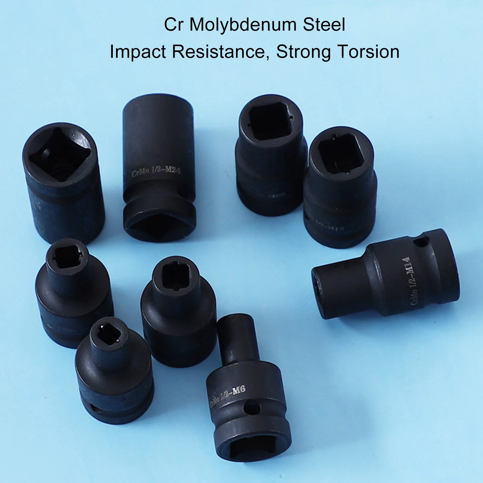 9 Pieces Tap Sockets Cr Molybdenum Steel 1/2 Inch Drive Square Socket Set for Electric Pneumatic Hand Wrench 3