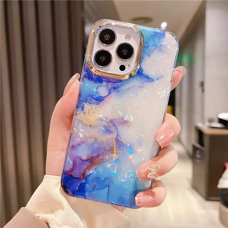 13 Glitter Dream Shell Crack Marble Phone Case For iPhone 15 12 11 Pro Max 14Plus 13pro Shockproof_voghion.com