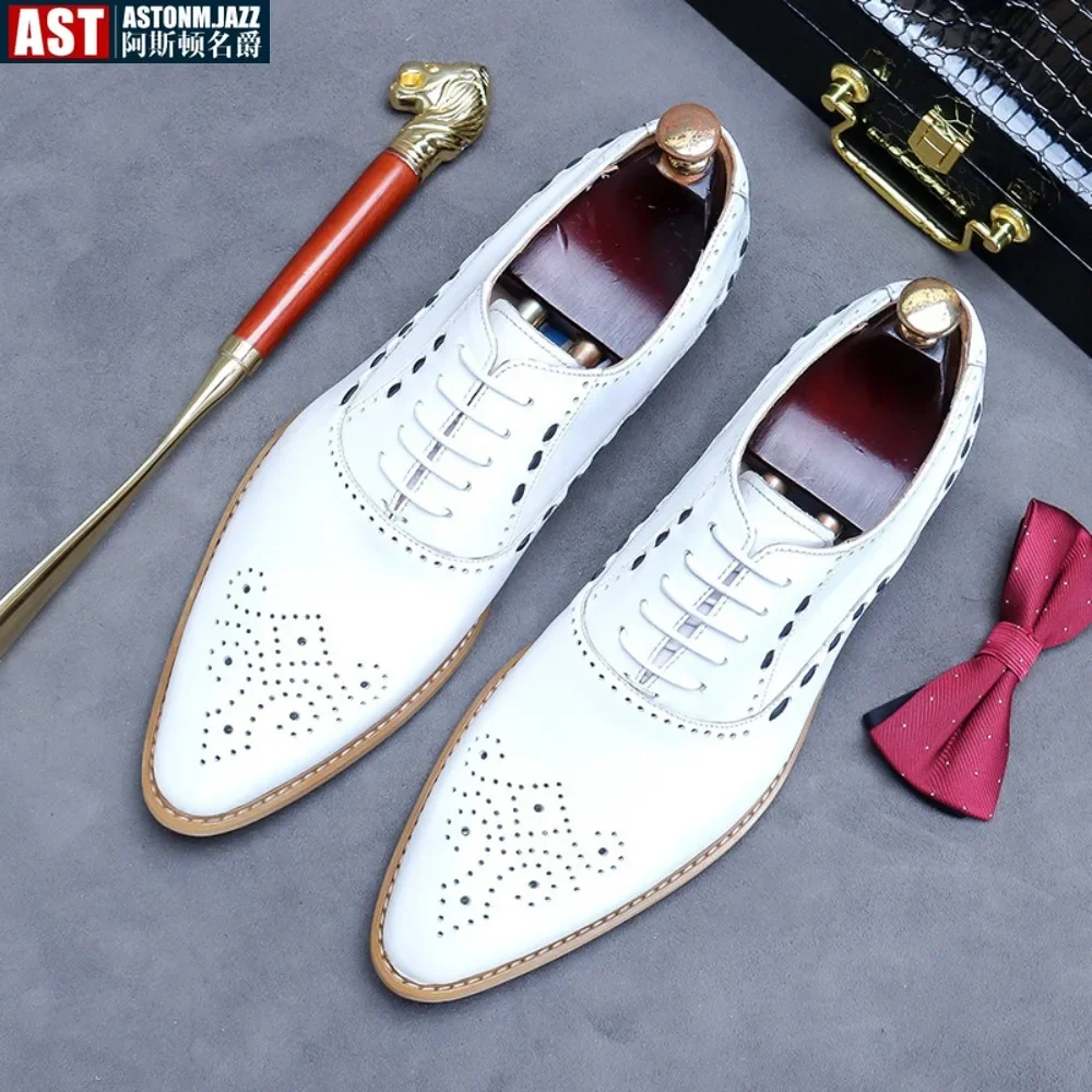 

White Business Shoes Man Fashion Dress Shoes Cow Leather Men Casual Formal Loafers Wedding Oxfords Shoes Zapatillas De Hombre