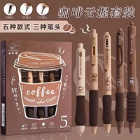 5PCS/Pack Coffee Series 0.5mm Gel Pen Set Soft Touch Stationery Pen Black Refill Writing Pens For Student Office School Supplies 2