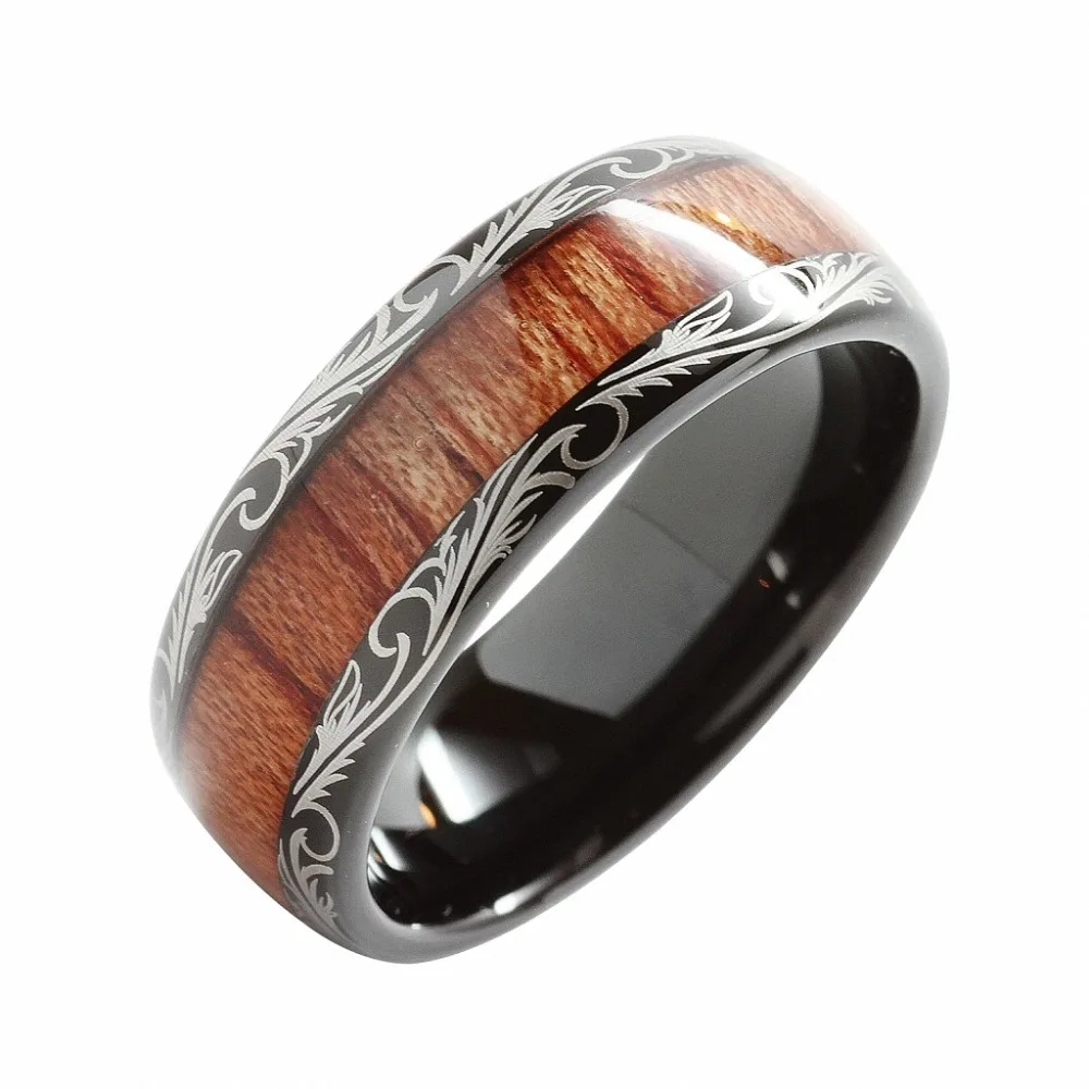 Dropshopping Mens 8mm Black Tungsten Carbide Vintage Wedding Jewelry Ring KOA Wood Engagement Promise Band for Him