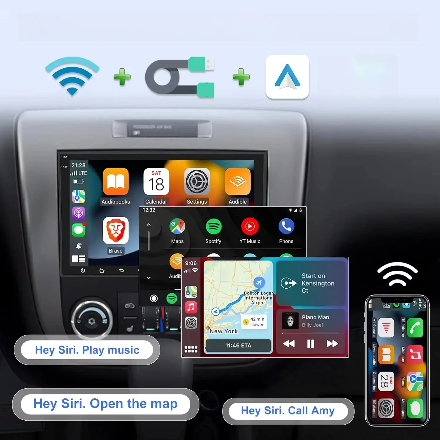 7 Inch Android Touch Screen Car Stereo with Carplay and Backup Camera