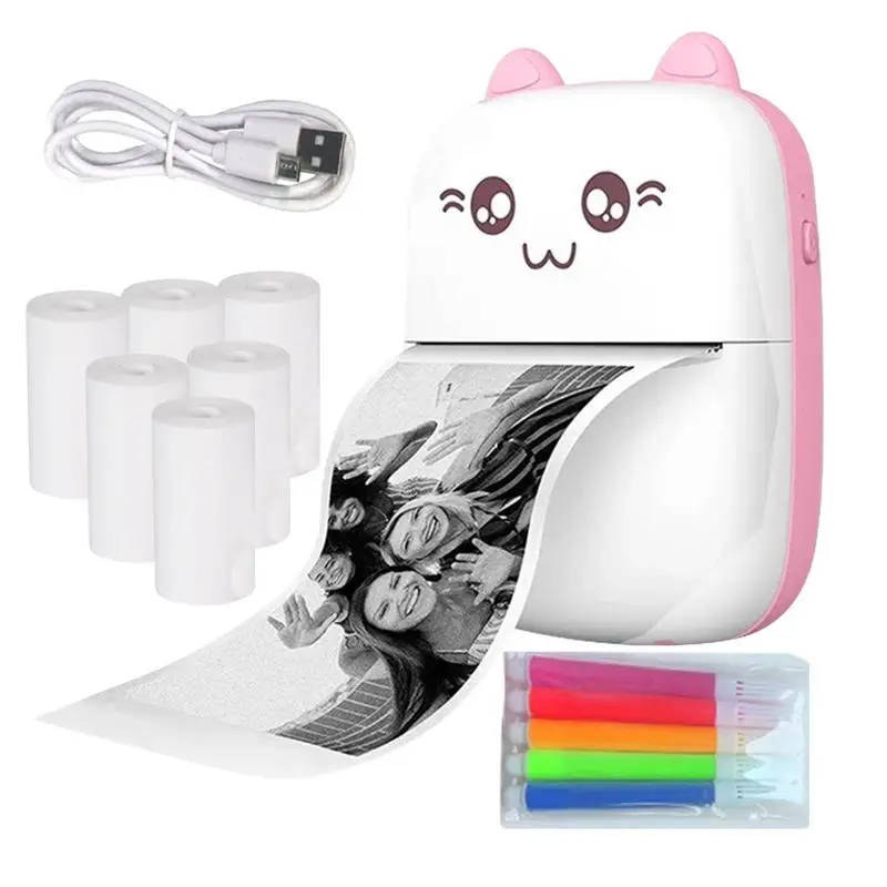 

Portable Printer Mini Thermal Printer With 6 Rolls Printing Paper For Ios Smartphone Pocket Wireless Printer For Learning