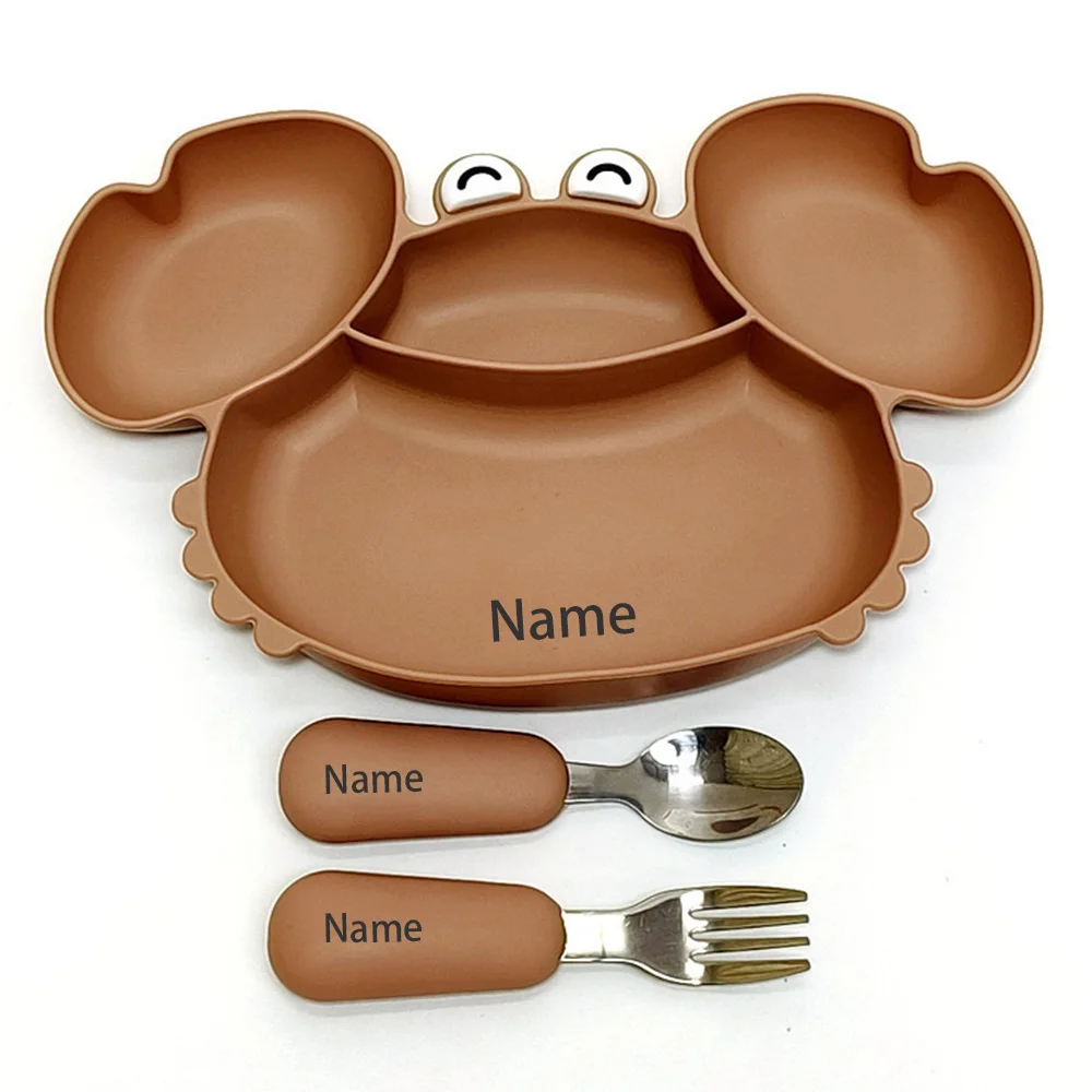 Free Name Printing Children's Tableware 3PCS Silicone Material More Thoughtful and Unique Personalized Gifts for Boys and Girls