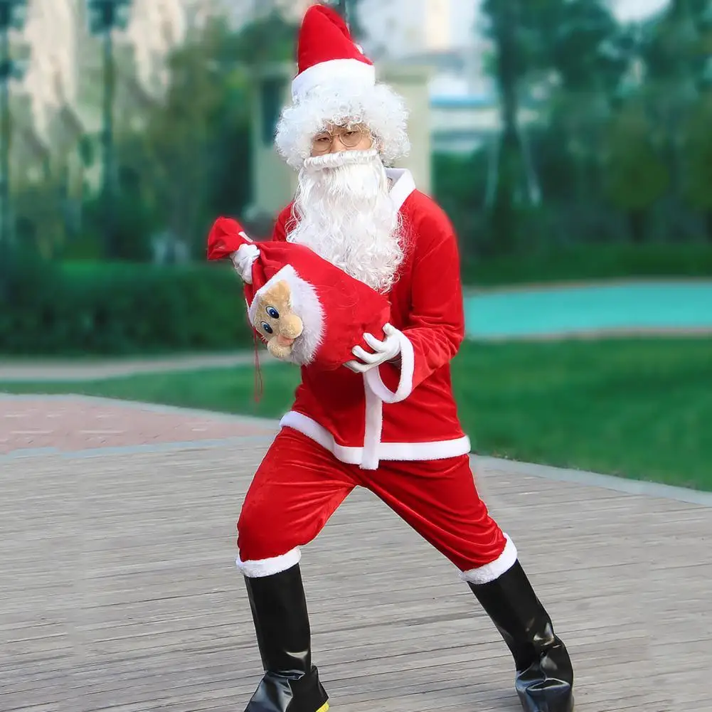Santa Outfit Santa Claus Cosplay Costume Set for Christmas Performance Photography Outfit Including Top Pants Hat Belt for Drama