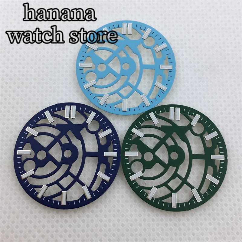 Hollow Skeleton Dial 28.5mm with Multi-Color Design and Green Luminous Features