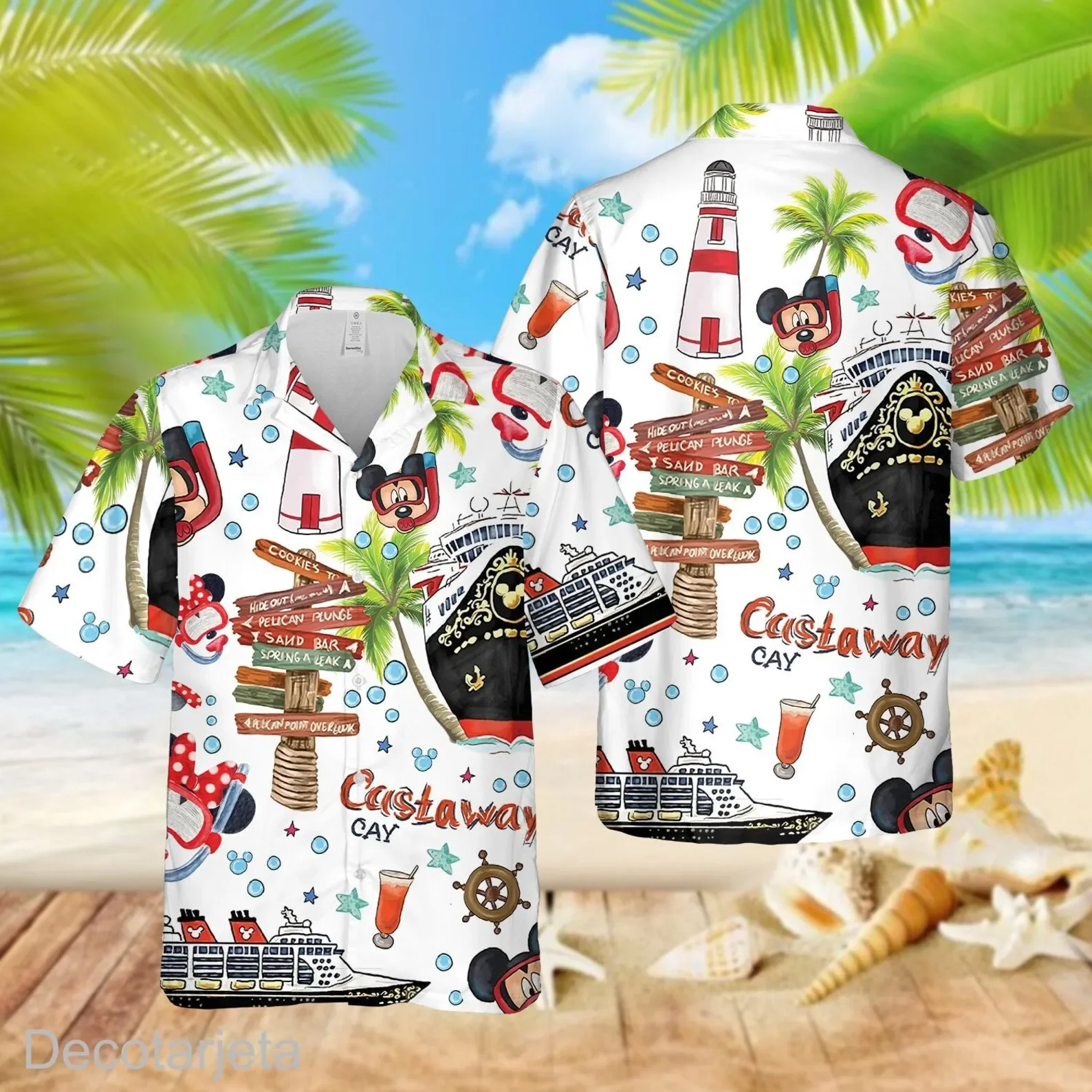 Miniso Disney Cruise Hawaiian Print Shirt Mens Women's Fashion Button Short Sleeve Shirt Disney Cruise Mickey Hawaiian Shirt Men 4