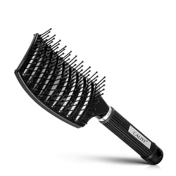 Professional Curved Vented Hair Brush for Quick Blow Drying and Detangling (Black)