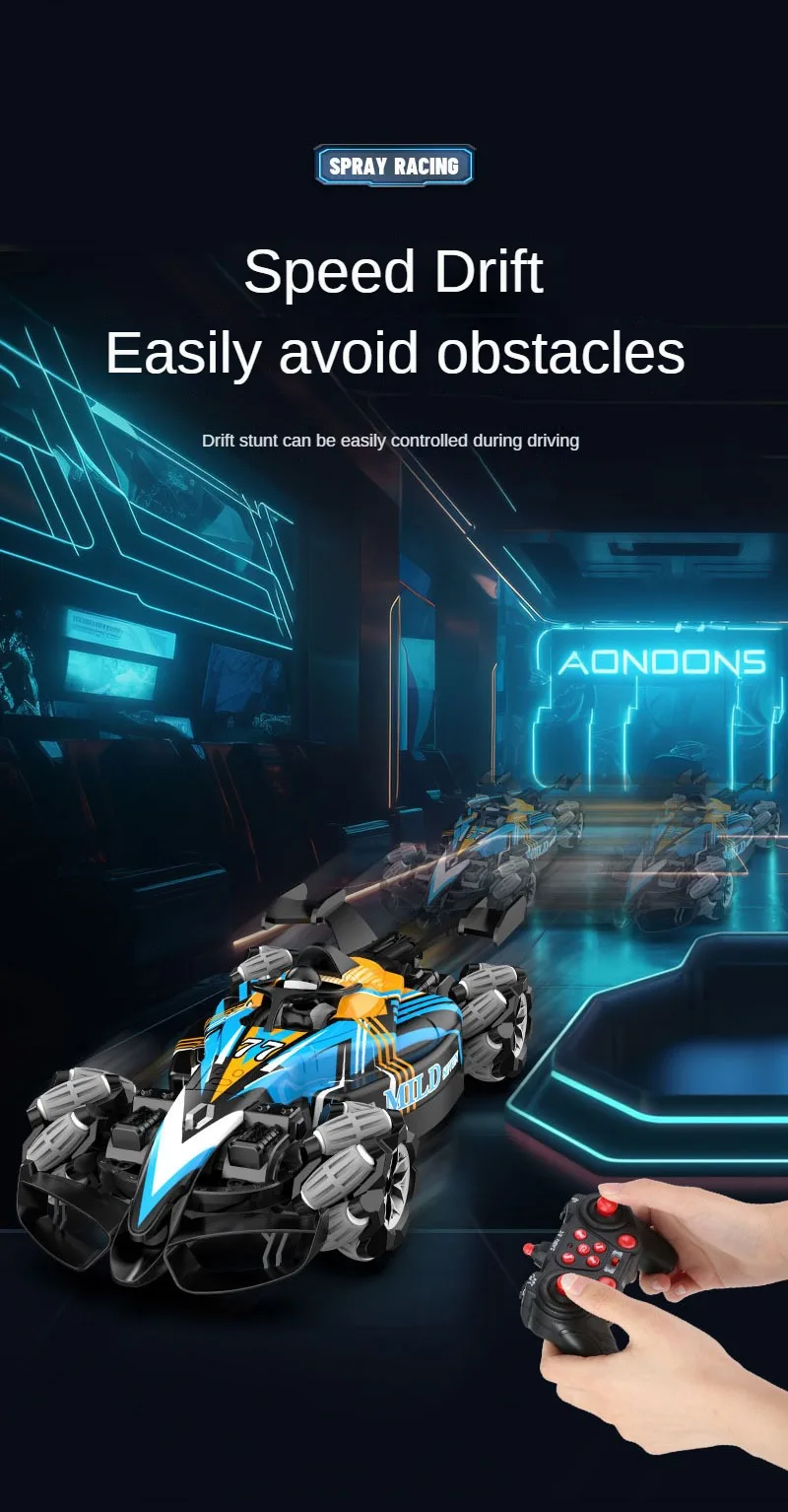 F1 Rc Drift Car With Music Led Lights, 2.4G Radio Controlled Double-Row 4Wd Stunt Cars, Electric Toys For Kids