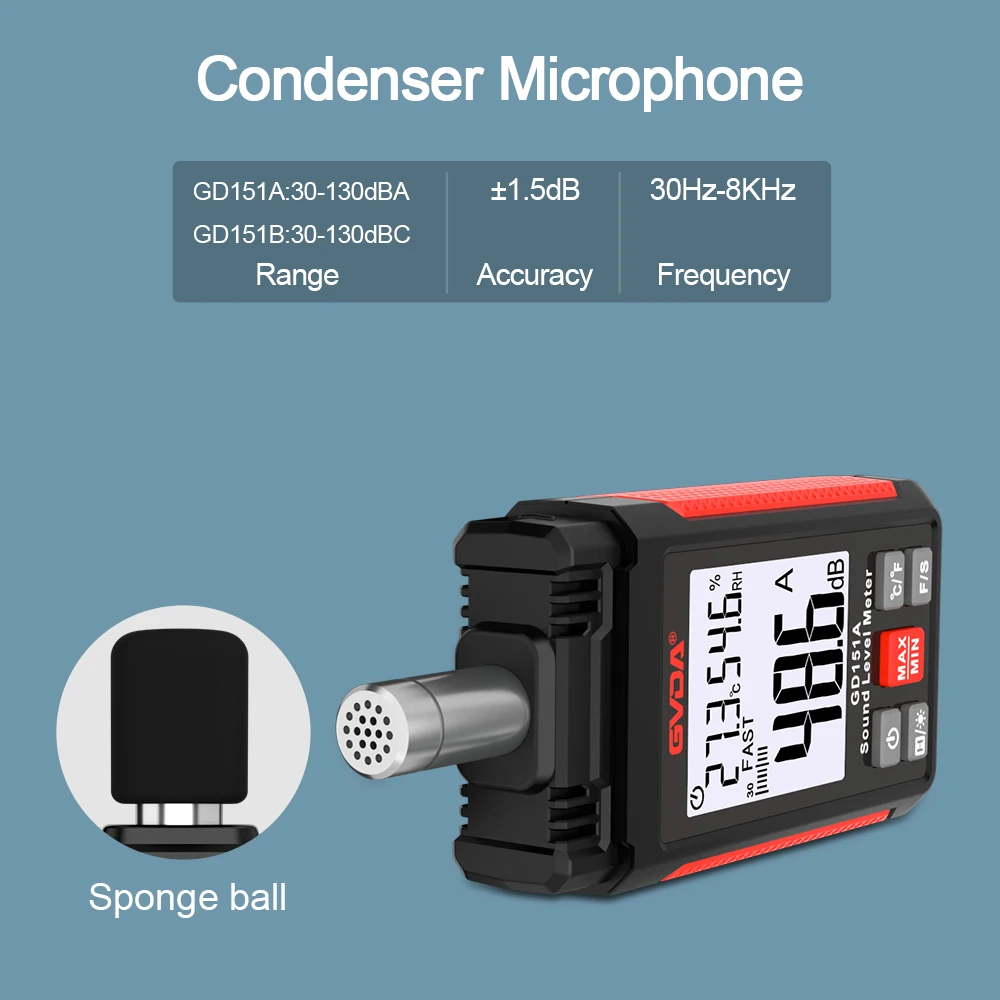 GVDA Digital Sound Level Meter Audio Level Meter Sonometro Decibelimetro 30-130dB Decibel Meter Sound Meter Tester Noise Meter 2