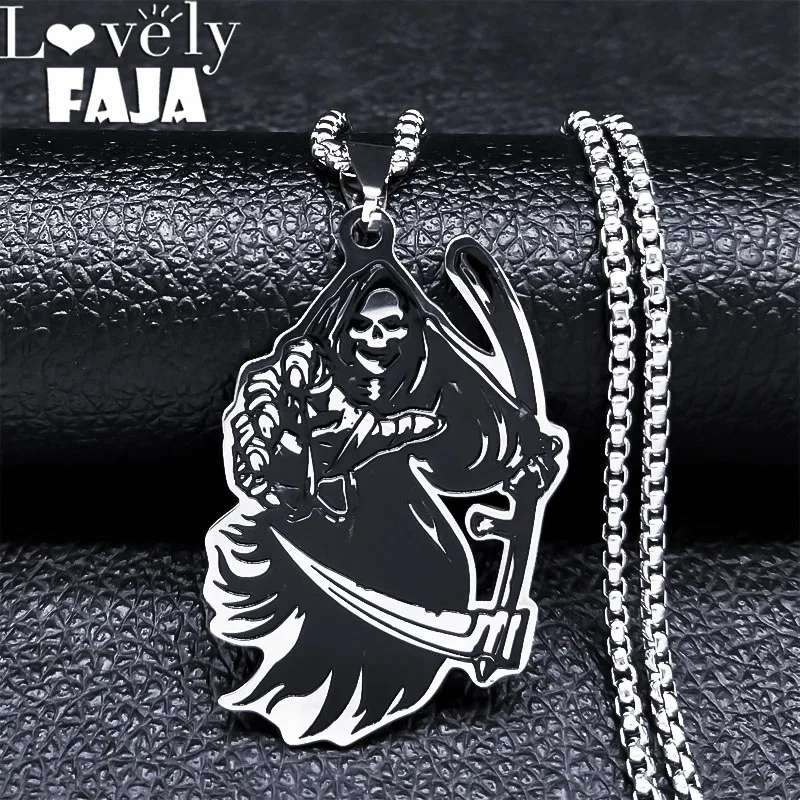 Collane A Catena In Acciaio Inossidabile Death Scythe Per Uomo Collana Con Dichiarazione Di Colore Argento Gioielli Chaine Acier Insossibile N3656S02