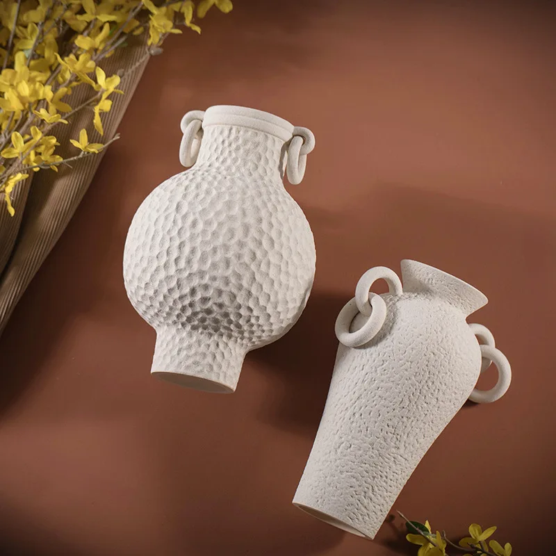 White, Double Eared, with Hanging Ring Decoration, Ceramic Vase, Desktop Flower Arrangement, Hydroponic Vase, Modern Decoration 6