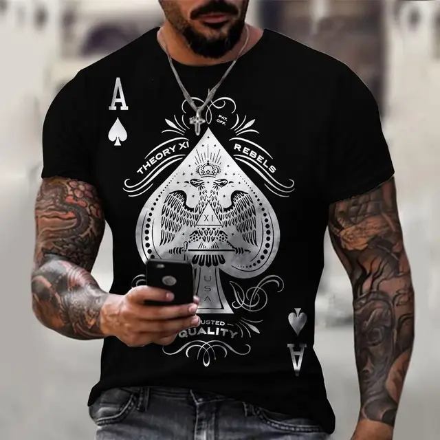 2022 Summer New Fashion Personality 3D Poker Printing T-shirt Men's Round Neck Shirt Casual All-match Short-Sleeved Sportswear 6 s1730