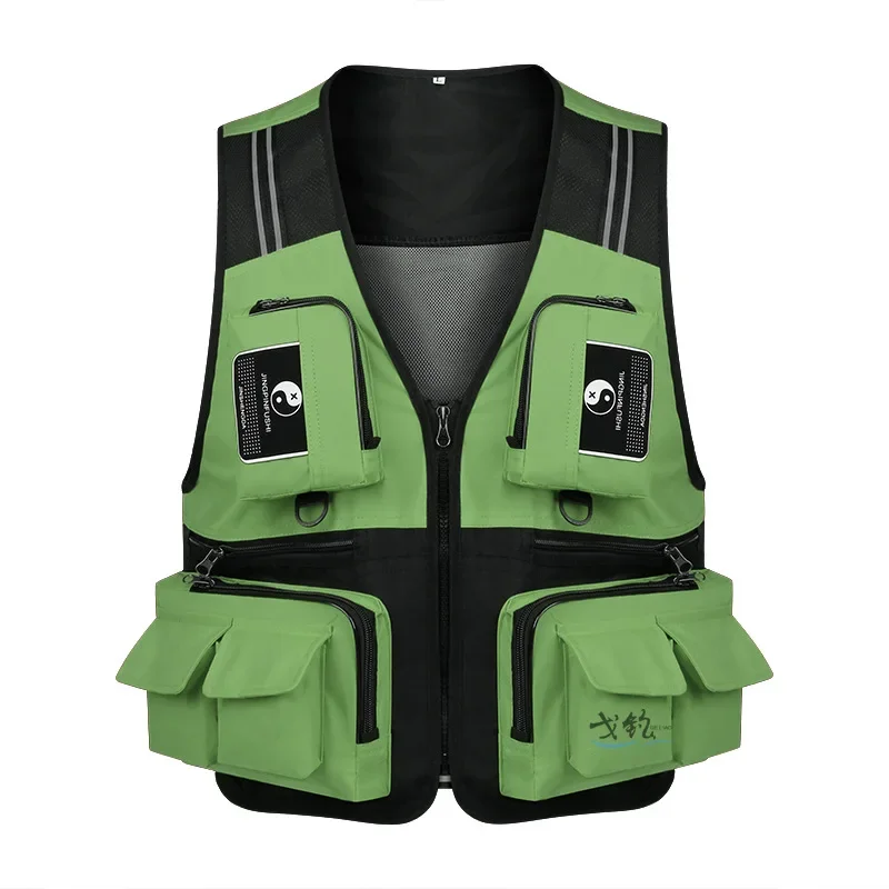 HUIOP Gilet de pêche, Gilet de photographie de pêche en maille Multi-Poches à séchage rapide