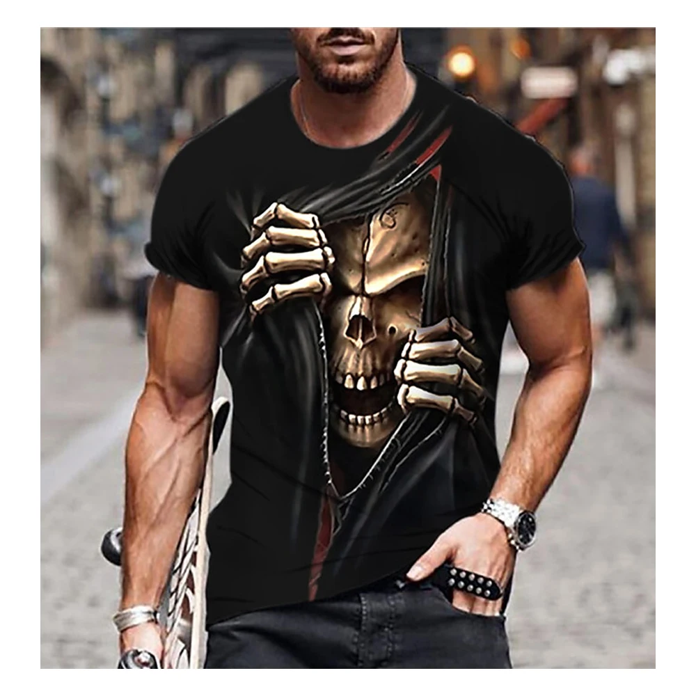 

Men's Top Cool Summer Casual Undershirt Retro Cool Skull Elements Printed T-Shirt Men Breathable Fitness Sports Short Sleeve