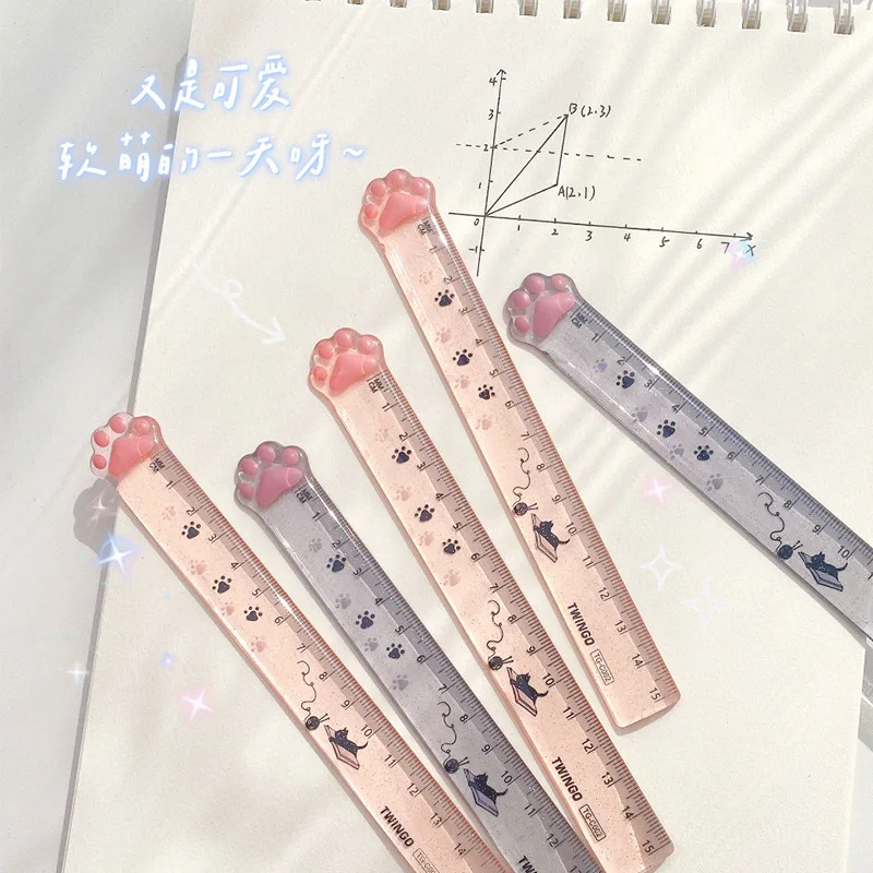 2pcs 귀여운 고양이 발 플라스틱 직선 자 카와이 학교 사무용품 플래너 액세서리 학생 상품 카와이 문구
