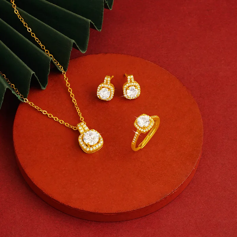 

14K Yellow Gold Color Saquare Diamond Pendant for Women Necklace Chain Earring Ring Jewelry Set Wedding Engagement Fine Jewelry