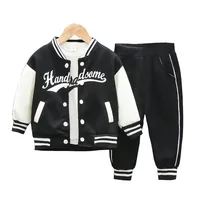 Baseball Coat+T-Shirt+Pant 3pcs Set Kids Boys Girls Spring Autumn Letter Print Sweatshirts Black Sports Casual Outfits Clothes