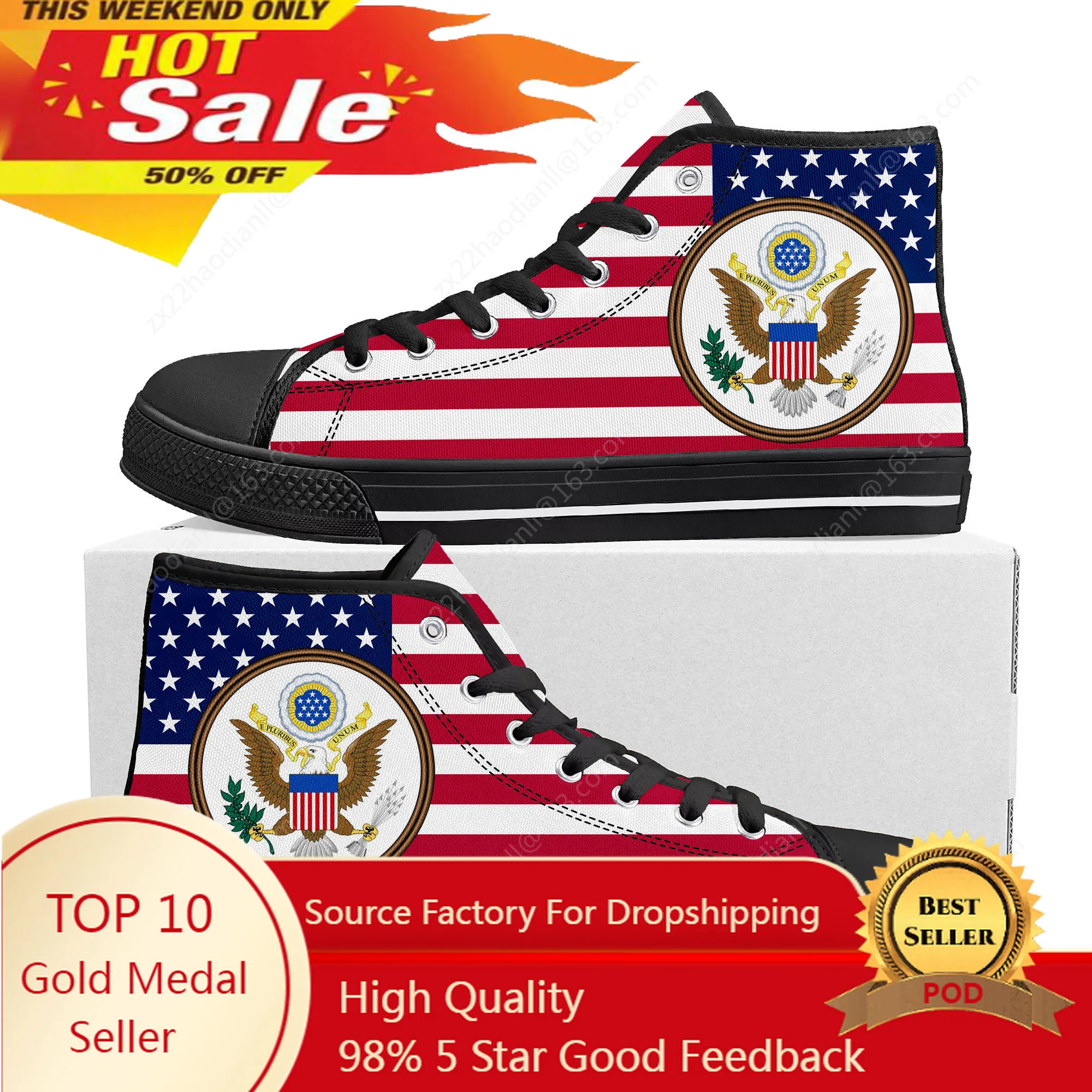 USA Flag American Red Blue White Art High Top Sneakers Mens Womens Teenager Canvas Sneaker Casual Couple Shoes Custom Shoe