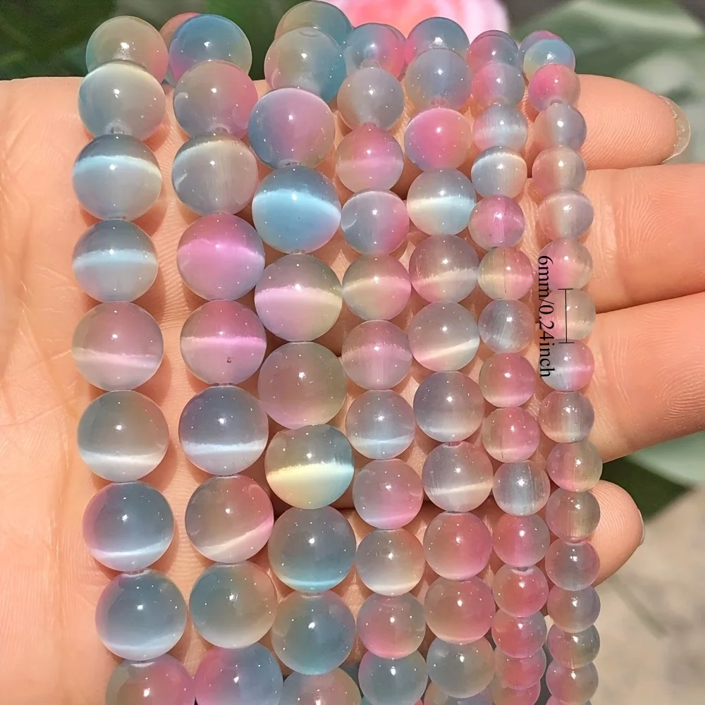 연한 분홍색과 파란색 고양이 눈 그라데이션 원형 비즈, 낱개로 된 비즈 DIY..