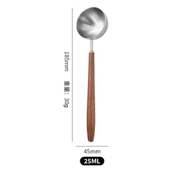Walnut Wood Long Handle Stainless Steel Coffee Scoop, 25ml Measuring Spoon (L)