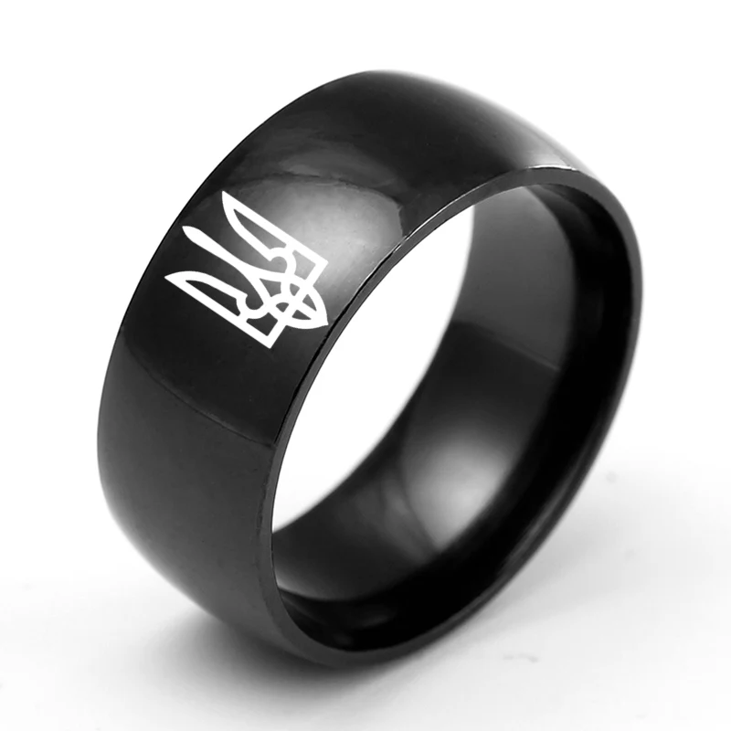 8MM Stainless Steel Ring Ukrainian National Emble Ring God Bless Ukrainian 
