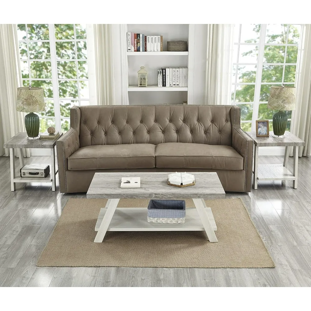 Athens Modern 3-piece wooden coffee table set, 24D x 48W x 19H in, gray and beige 2