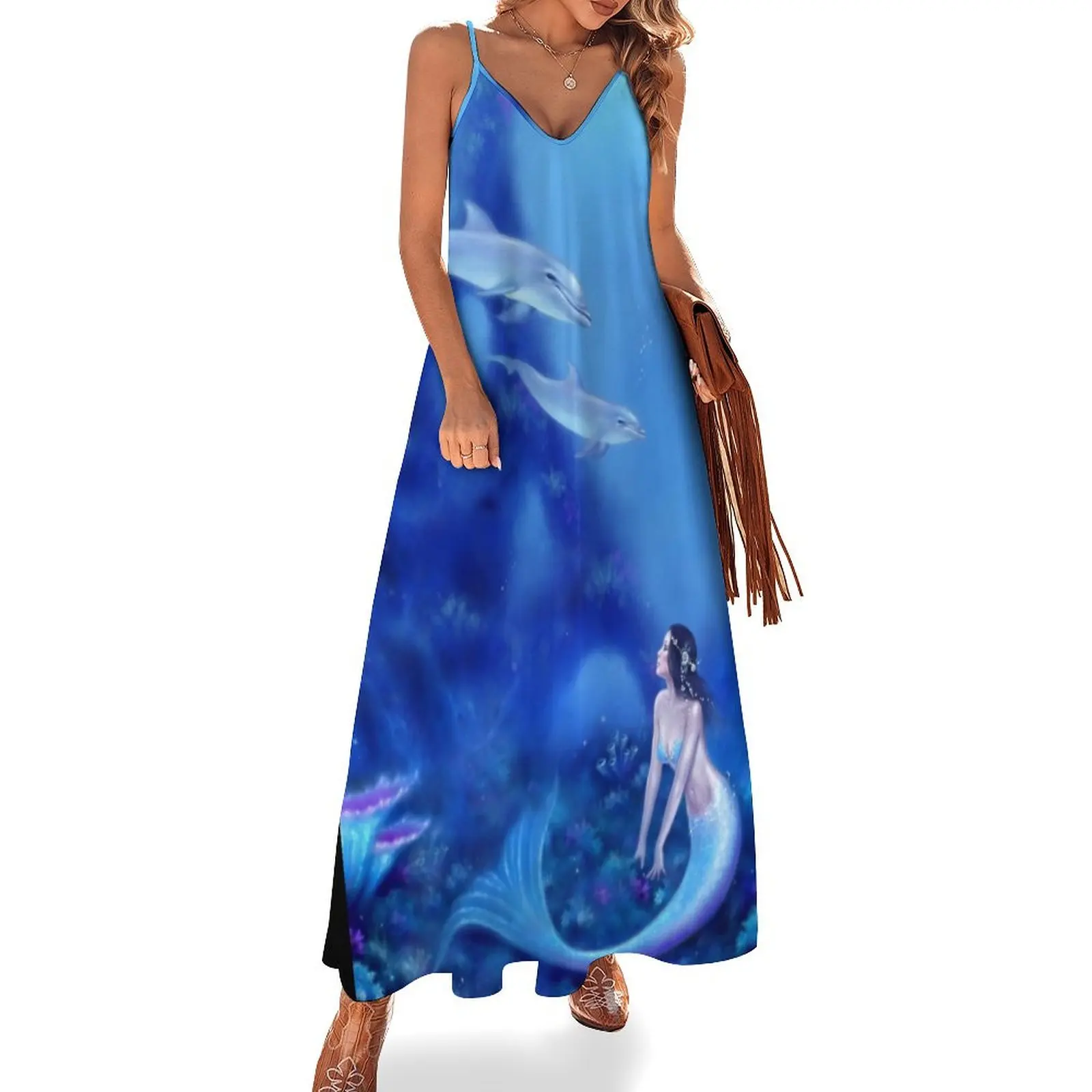 

Ultramarine Mermaid & Dolphins Sleeveless Dress chic and elegant evening dress women's summer dresses 2024 Long dress woman
