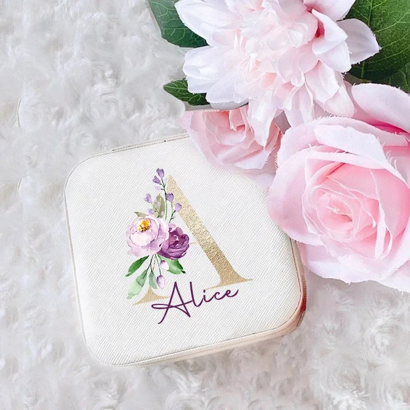 Name Jewelry Box Personalized Travel Jewelry Ring Case Bridesmaid Proposal Wedding Birthday Christmas Bridal Shower Gift jewelry boxes case