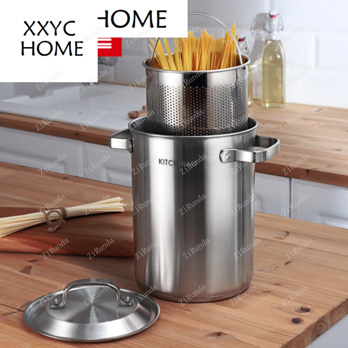 ~L Multi purpose stainless steel soup pot, Lo mein, fish cake basket, pasta cooking pot, gas induction cooker, general