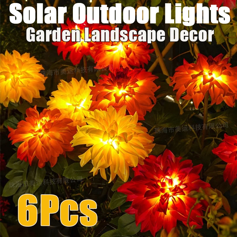 

6Pcs Solar flower Lights LED Outdoors Waterproof Lawn Garden Ground Insertion Atmosphere Christmas Holiday Landscape Decor Lamps
