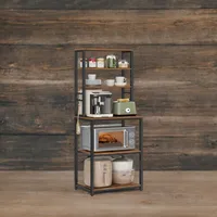 VASAGLE Coffee Bar, 6-Tier Kitchen Shelves with 6 Hooks, Baker’s Rack for Kitchen, Microwave Stand, Industrial 2