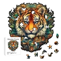 Brave Tiger Wooden Puzzle, Alien Puzzle Toy, Irregular Animal Shaped Wooden Puzzle, Art Deco Painting 1