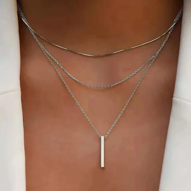 Collier empilable à trois couches en argent Sterling 925 pour femmes, pendentif à bande Simple, étanche, hypoallergénique, chaîne de clavicule, bijoux