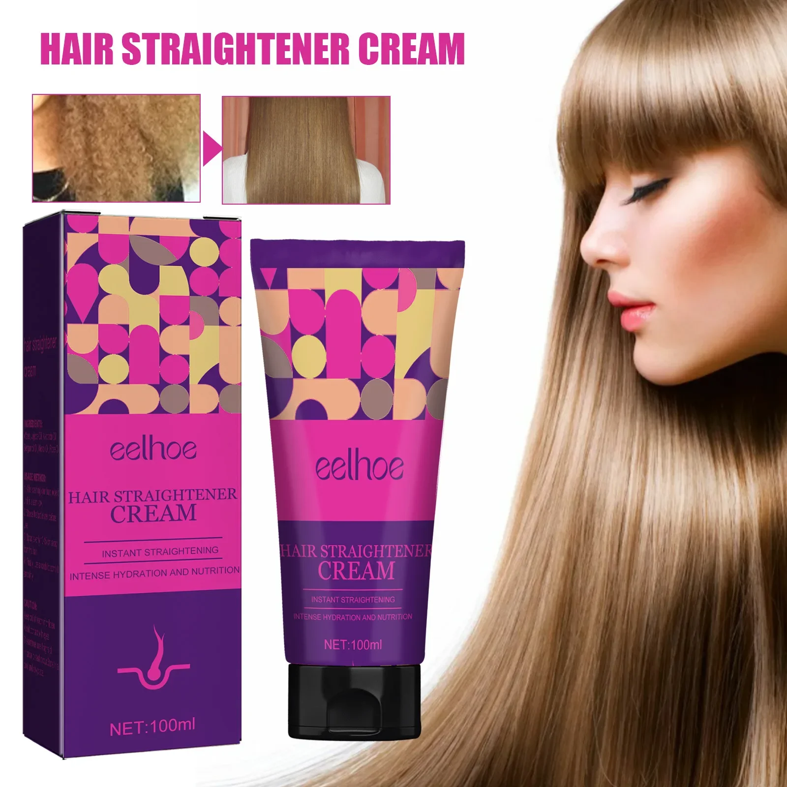 100ml Eelhoe Hair Relax Hairs Care, Smooth, Light, Smooth, Smooth and Beautiful Hair Care Cream Straightening Cream