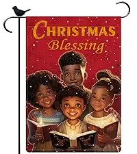 Black Girl Christmas Blessing Decorations Merry Christmas Burlap Garden Flag 12x18 Inch