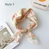 Girls Cotton Linen Small Square Scarf Hijab Shawl Korean Chic Floral Printed Headband Neckerchief Hair Accessoories 58*58cm 5